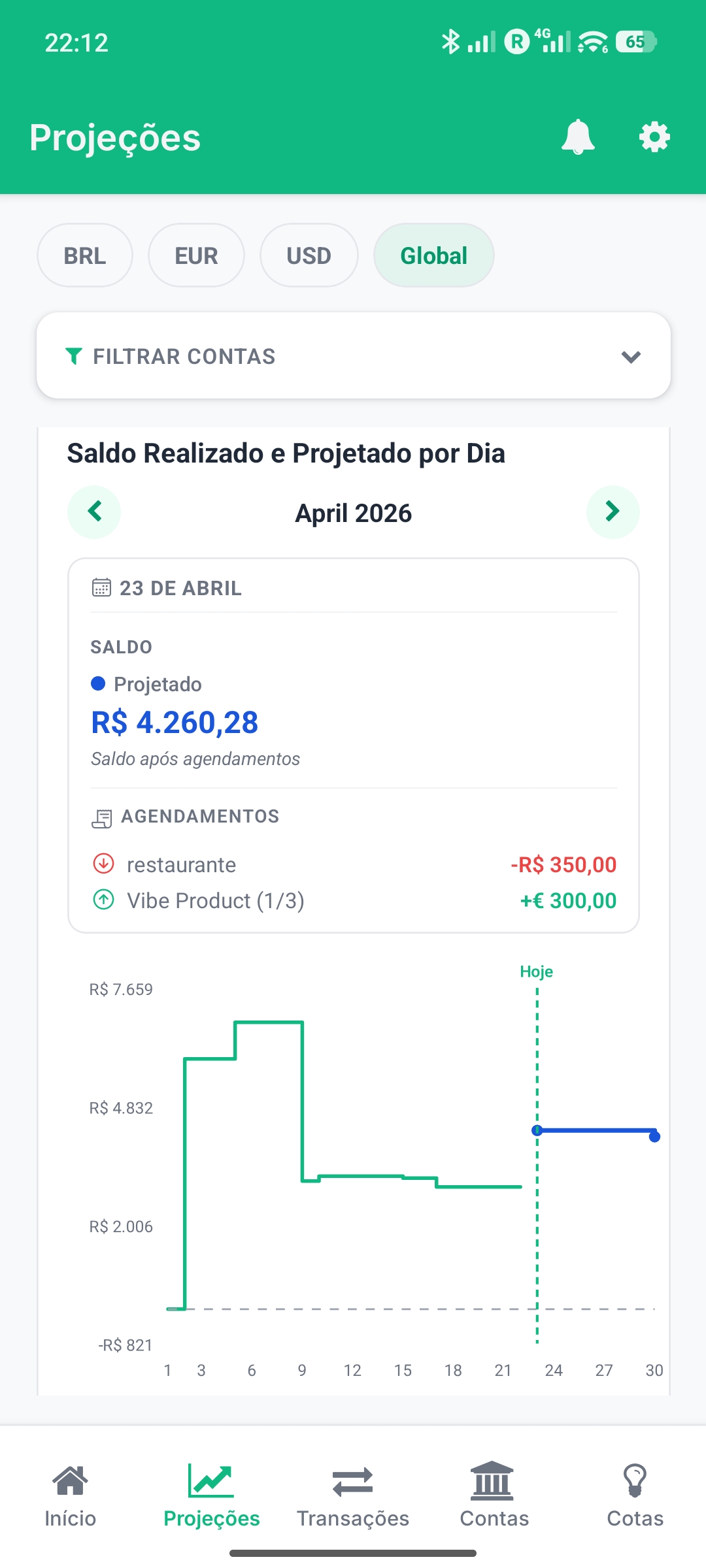 Tela de patrimônio no app My Smart Finance